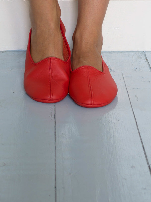 red leather slippers