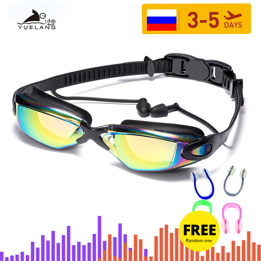 Black Nose Clip+Ear Plug+Anti fog UV Swimming Swim Adjustable GlasseY_guHJY9 