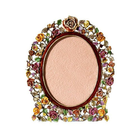 Pink Yellow Green Red Roses Swarovski Crystal Oval Photo Frame for 3.5 x 5 in...