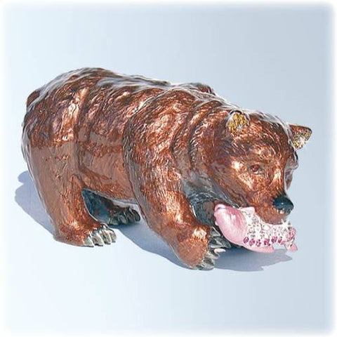 Salmon and Grizzly Bear Box Swarovski Crystals Jewelry, Trinket or Pill Box F...