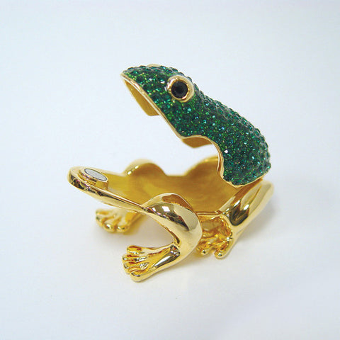 Green Toad Box Swarovski Crystals Jewelry, Trinket, Pill Box Trinket Box