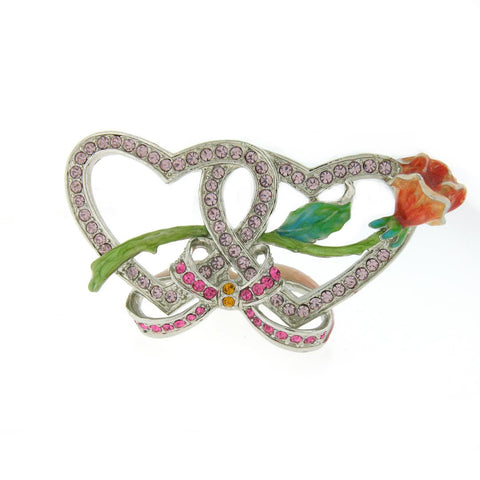 Twin Hearts Swarovski Crystals VERTICAL BUSINESS CARD HOLDER Purple Pink Platinum Silv...