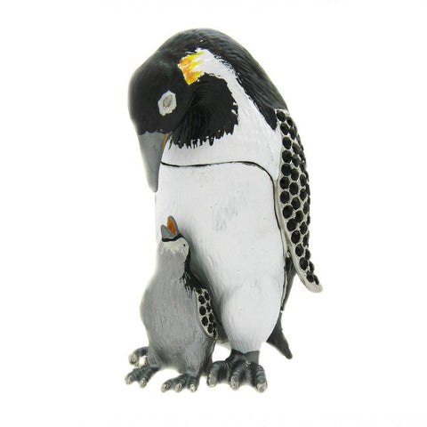 Mother & Child Penguin Swarovski Crystals Box Hen Feeding Baby Chick Trinket ...