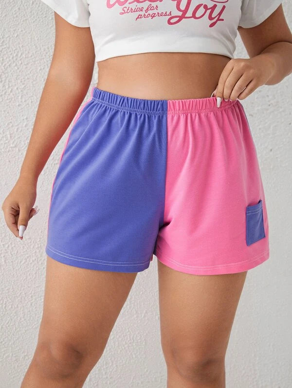 Plus Two Tone Patched Pocket Shorts