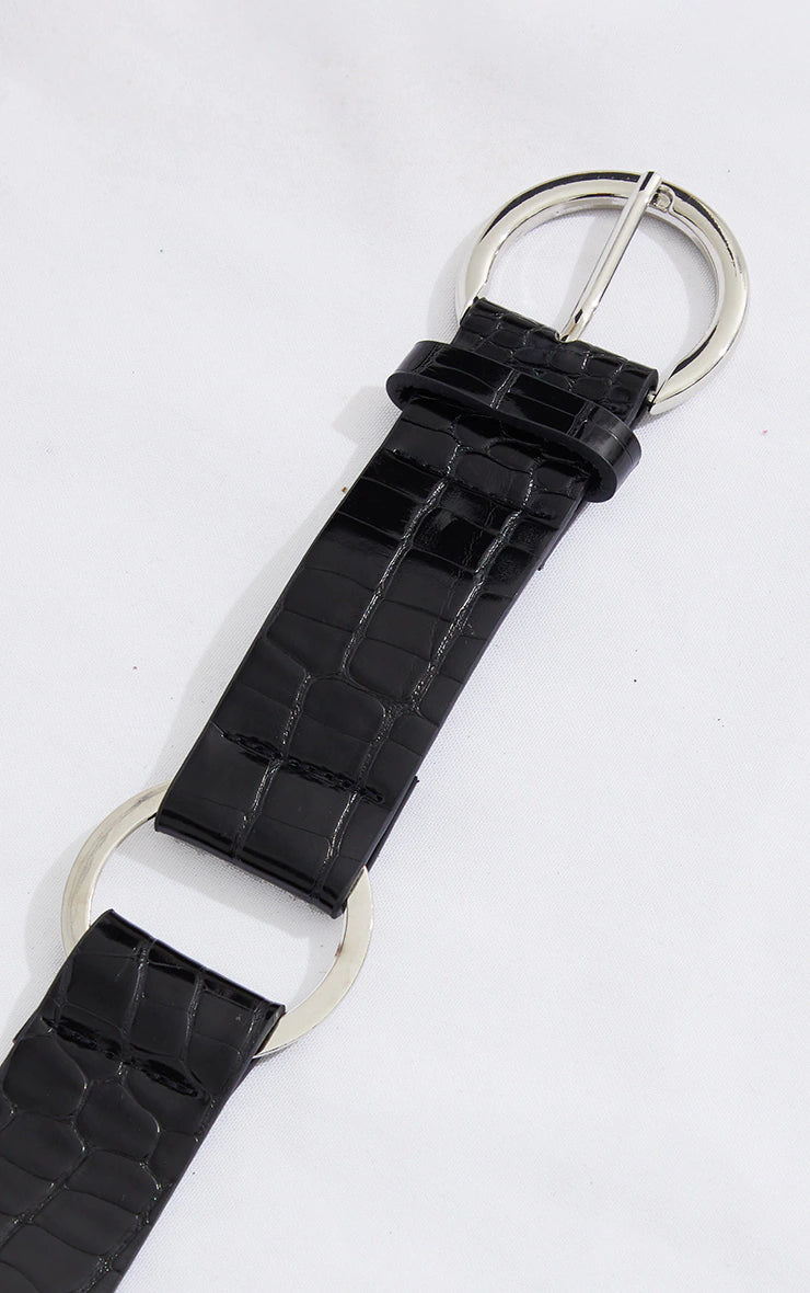 Black Snake PU Silver Ring Waist Belt - iLYMAi