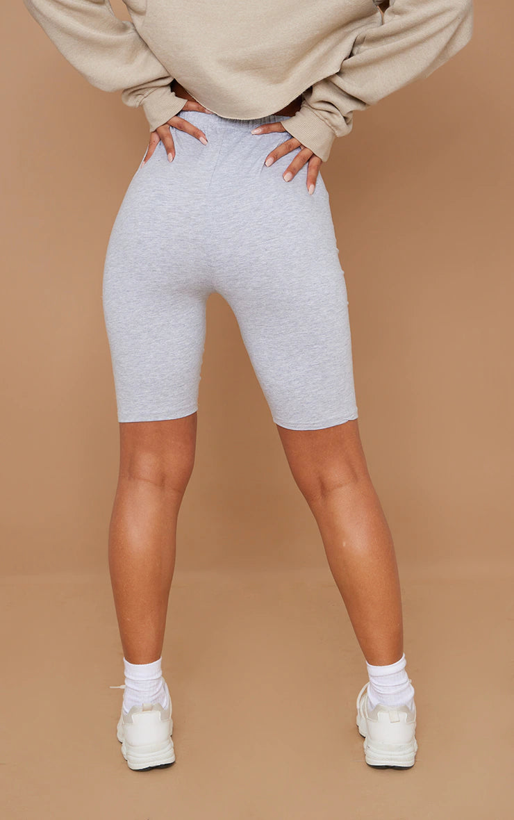 Basic Grey Cotton Blend Bike Shorts - iLYMAi