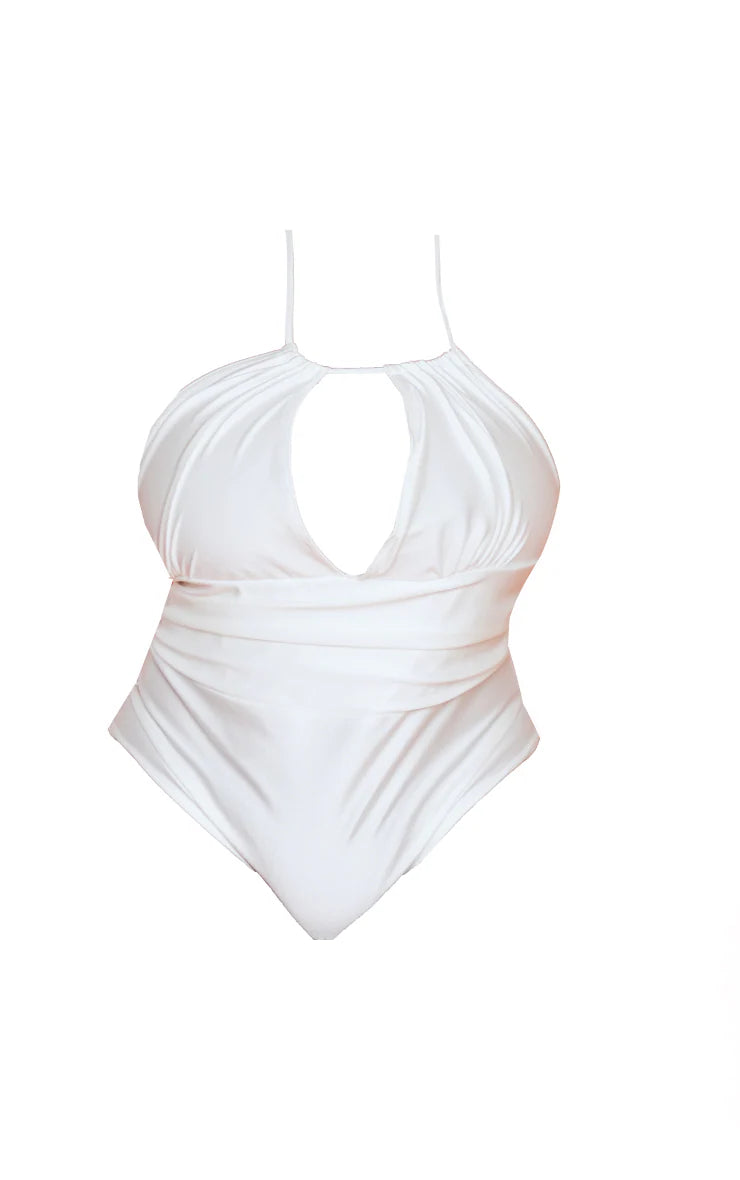 Plus Cream Cut Out Asymmetric Swimsuit - iLYMAi