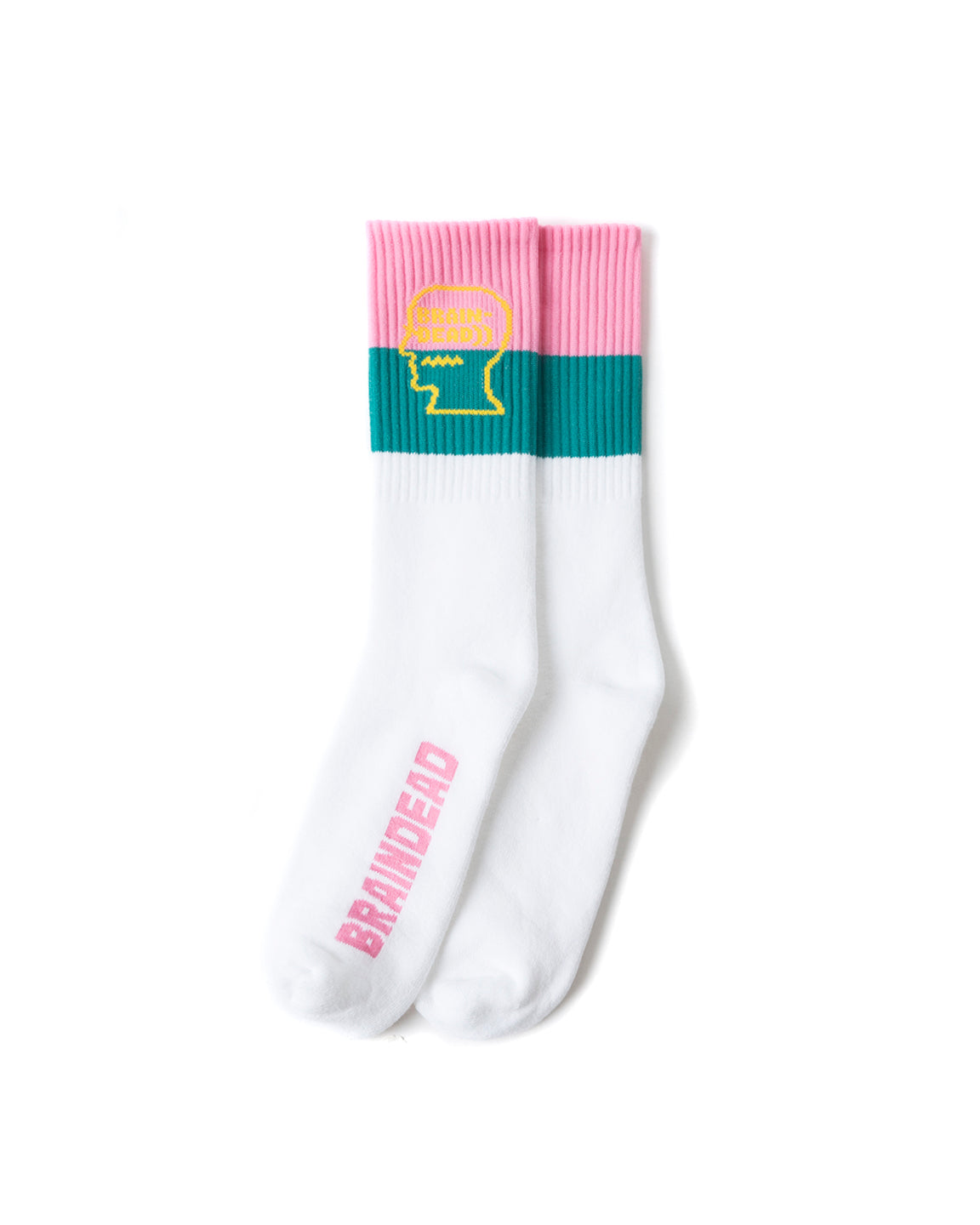 Striped Logo Head Socks - White/Teal/Pink