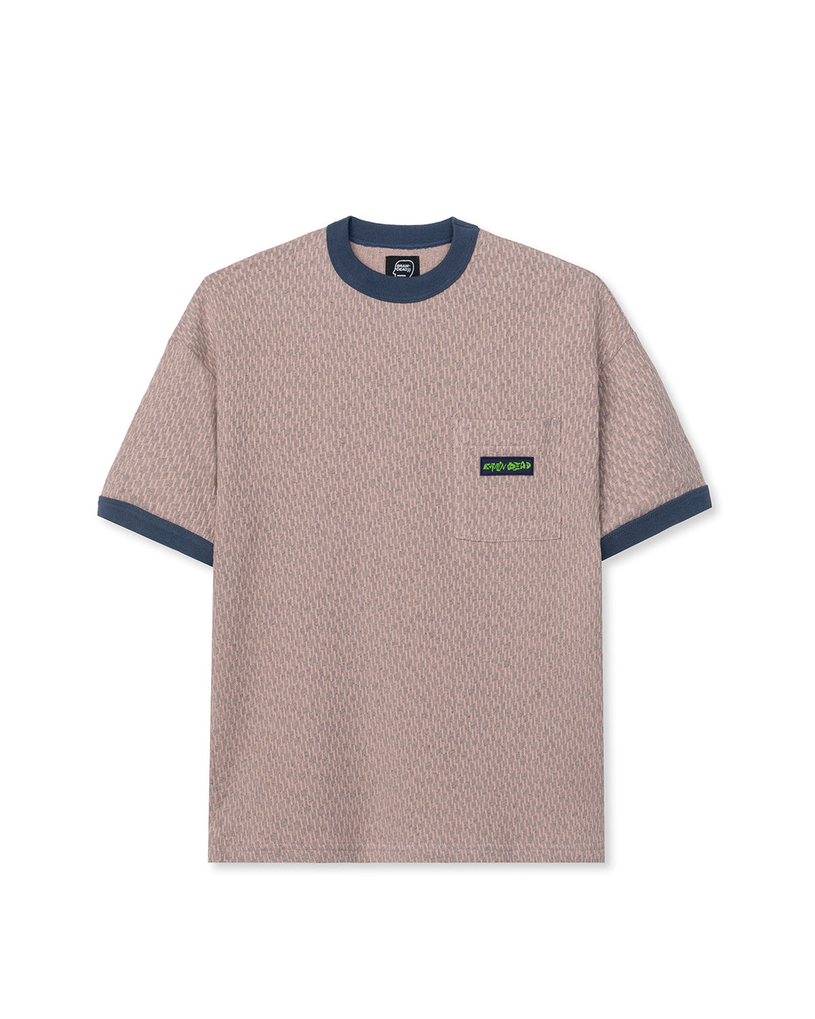 Broken Stripe Jacquard Ringer Pocket T-Shirt - Pink