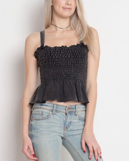 black smocked tank top