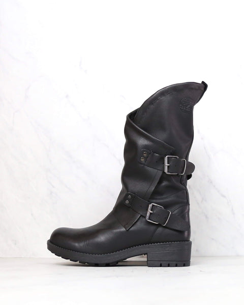 black leather moto boots