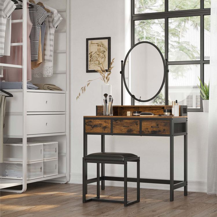 Coiffeuse industrielle bois et noir