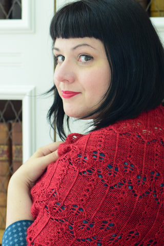 Karie's Rubrication shawl in Travelknitter Tanami