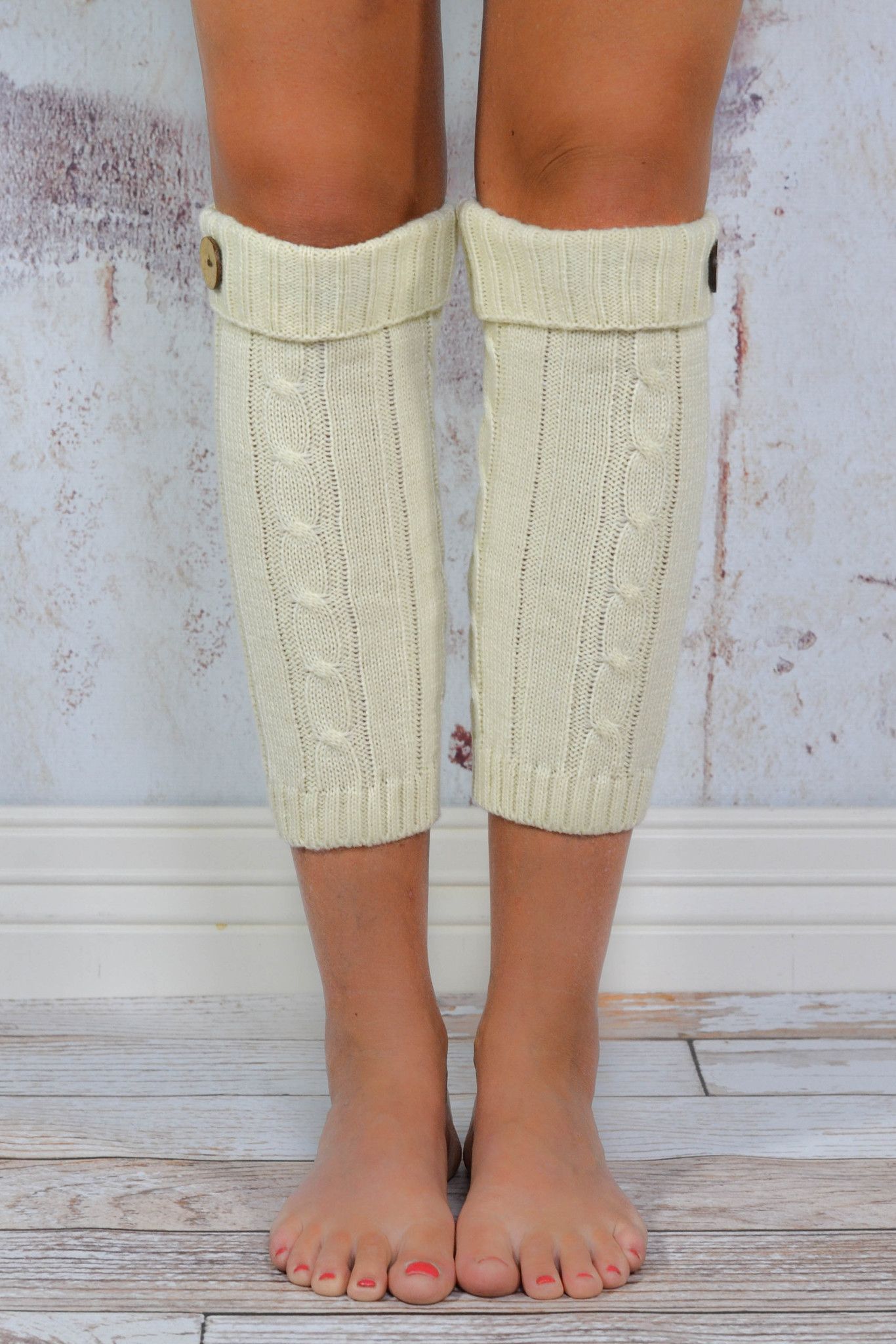 Ivory Cable Knit Leg Warmers with Button