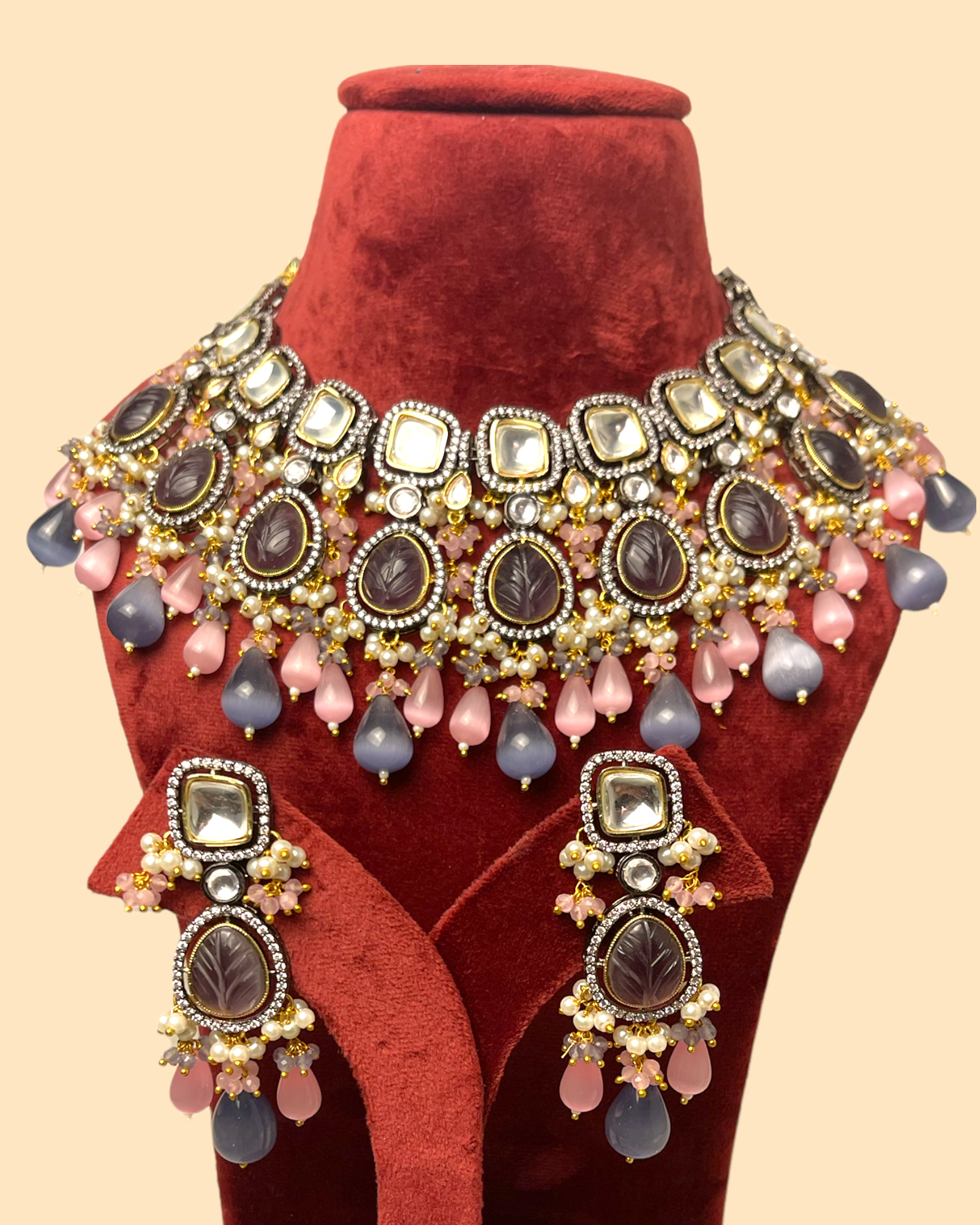 silver plated kundan set