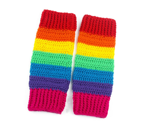 Bright Rainbow Striped Crochet Acrylic Leg Warmers by VelvetVolcano
