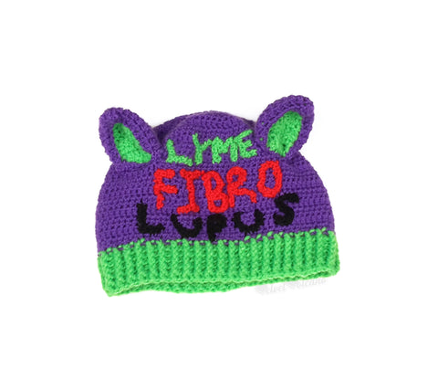 Lyme, Fibro and Lupus Custom Cat Ear Awareness Beanie by VelvetVolcano