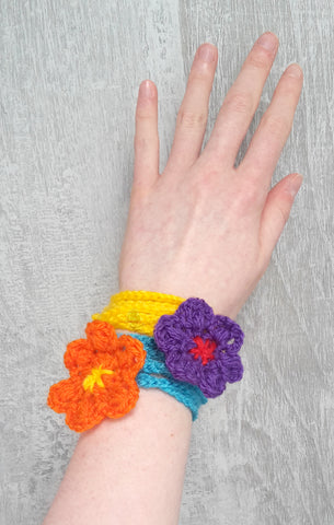 Crochet Flowers worn as a bracelet