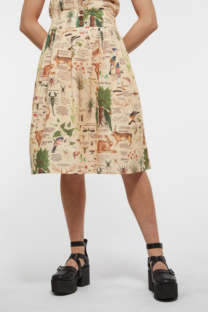 Journal Print Pleated Skirt