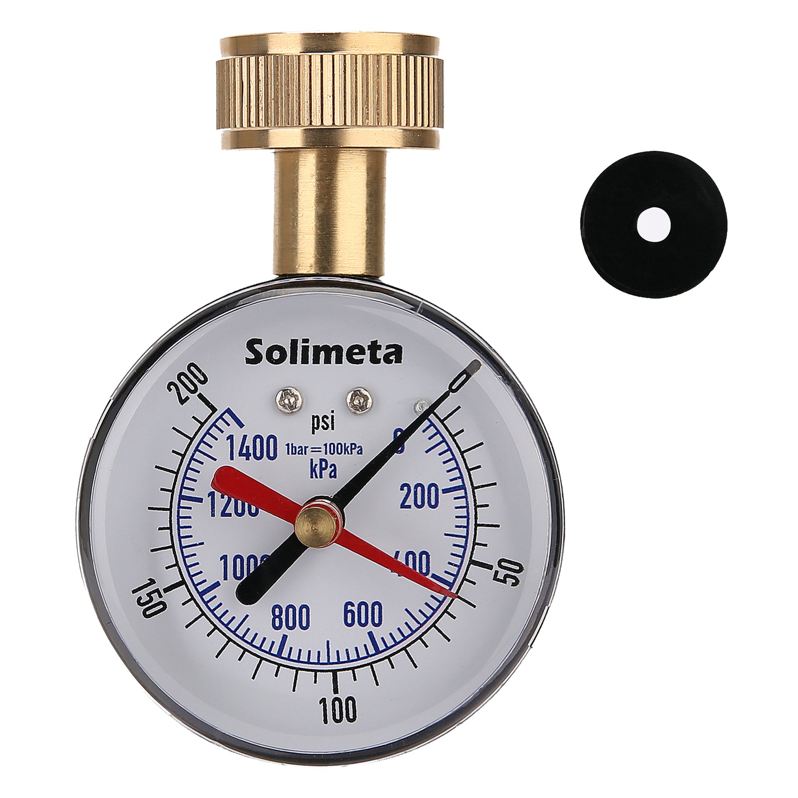 Solimeta 2-1/2 Lead-Free Water Proof Anti Vibration Pressure Test Gauge 3/4 Female Hose Thread 0-200 psi/kpa Extra 5 Adapters for Multiple Use 