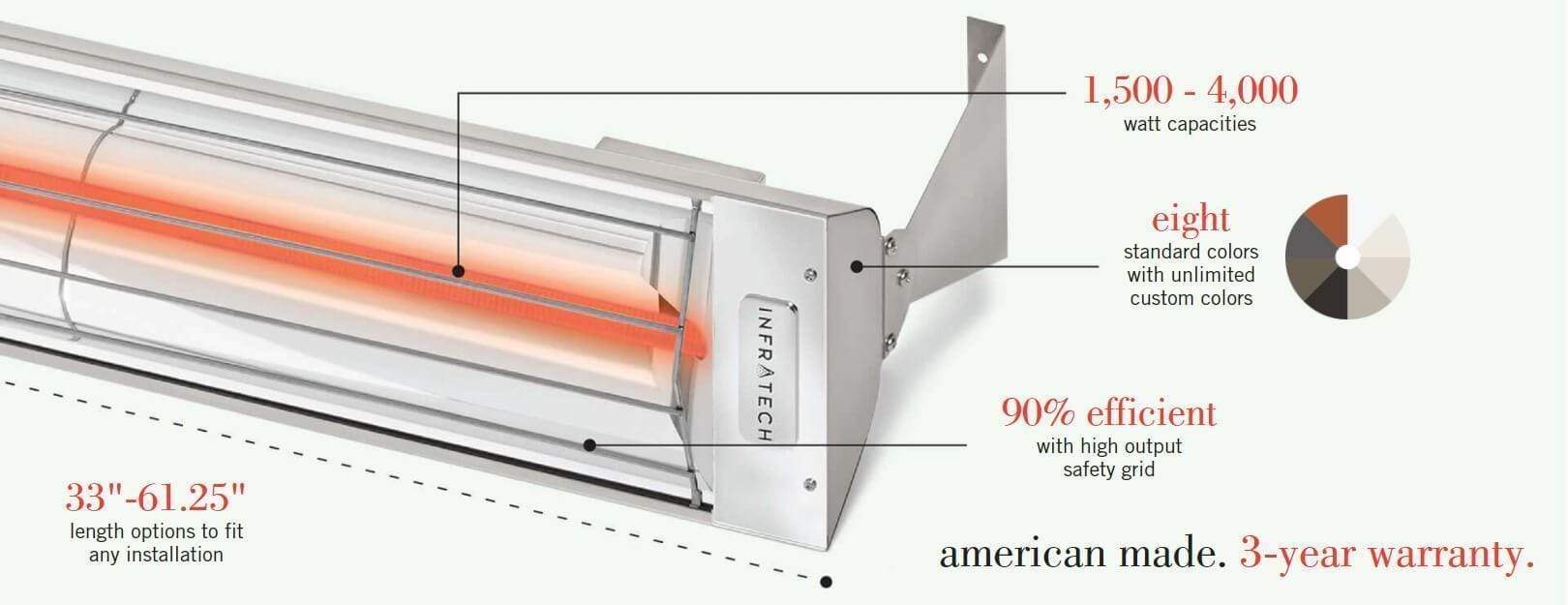 Infratech Electric Mounted Heaters Infratech - Stainless Steel 61” Single Element Fixture 4000 Watt ( C-40XX SS ) Infratech Electric Mounted Heaters Infratech - Stainless Steel 61” Single Element Fixture 4000 Watt ( C-40XX SS )
