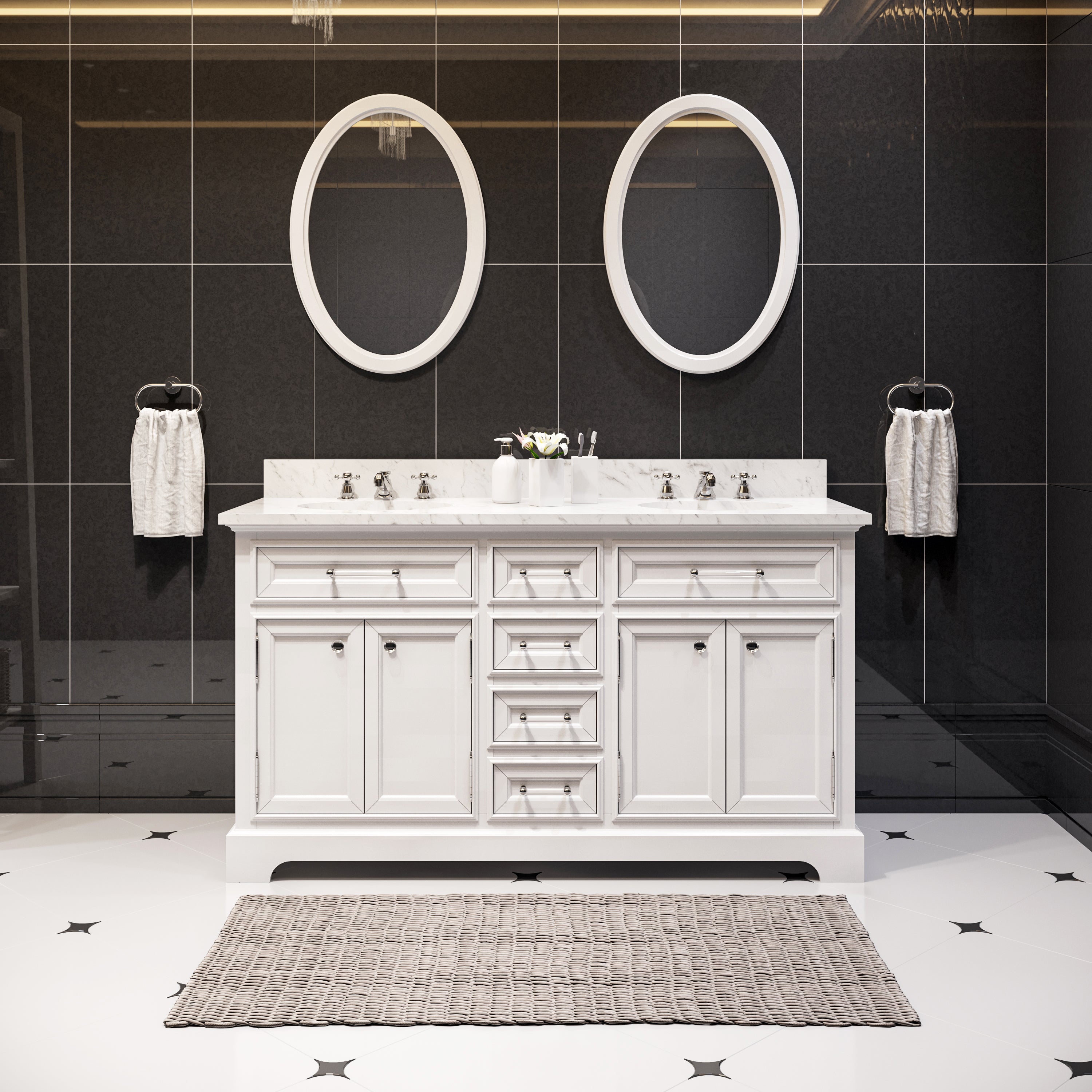 Water Creation | 60 Inch Pure White Double Sink Bathroom Vanity From The Derby Collection | DE60CW01PW-000000000 Water Creation | 60 Inch Pure White Double Sink Bathroom Vanity From The Derby Collection | DE60CW01PW-000000000