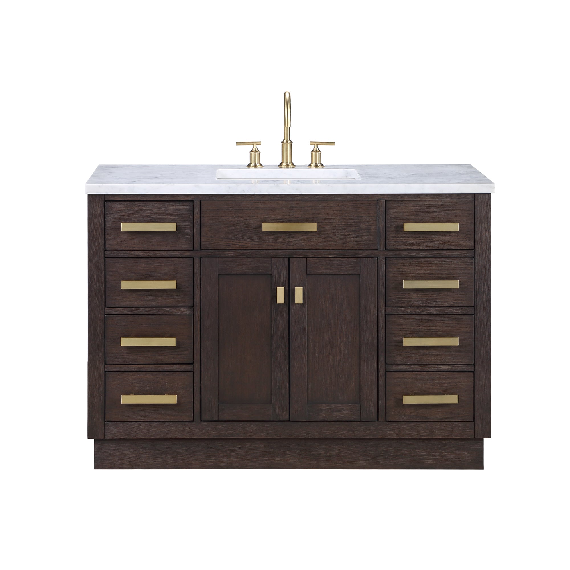 Water Creation | Chestnut 48 In. Single Sink Carrara White Marble Countertop Vanity In Brown Oak | CH48CW06BK-000000000 Water Creation | Chestnut 48 In. Single Sink Carrara White Marble Countertop Vanity In Brown Oak | CH48CW06BK-000000000