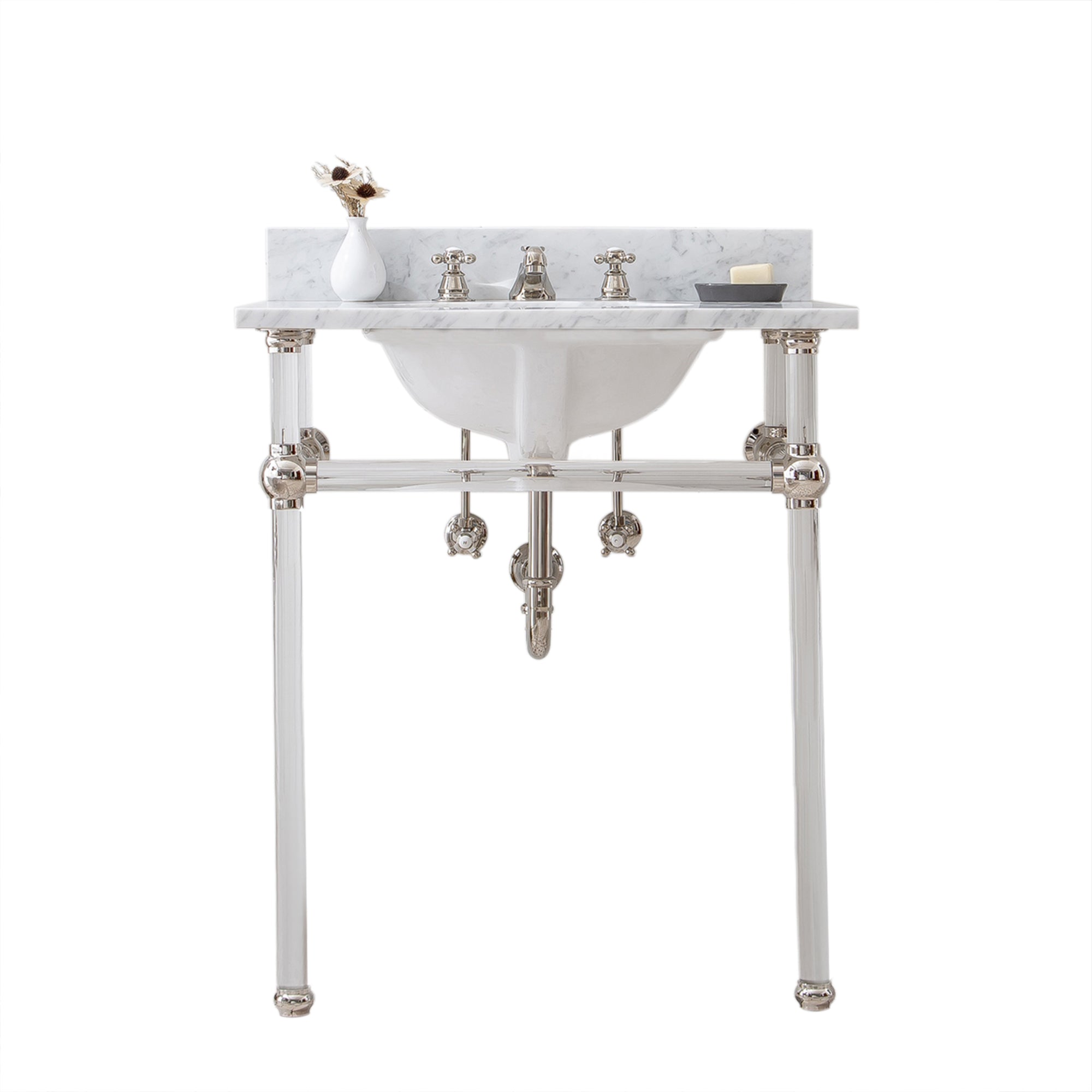 Water Creation | Empire 30 Inch Wide Single Wash Stand, P-Trap, Counter Top with Basin, and F2-0009 Faucet included in Polished Nickel (PVD) Finish | EP30D-0509 Water Creation | Empire 30 Inch Wide Single Wash Stand, P-Trap, Counter Top with Basin, and F2-0009 Faucet included in Polished Nickel (PVD) Finish | EP30D-0509