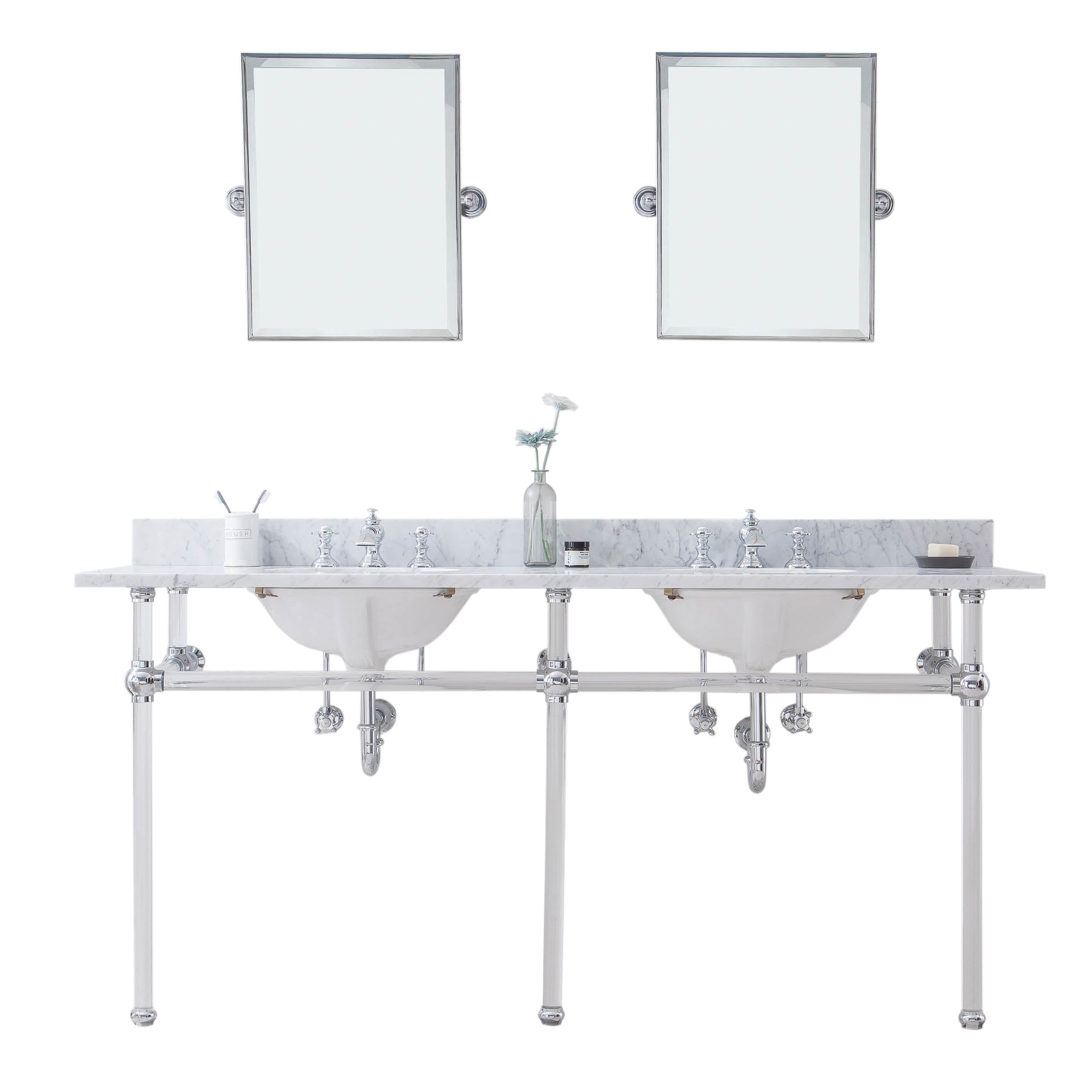 Water Creation | Empire 72 Inch Wide Double Wash Stand, P-Trap, Counter Top with Basin, F2-0013 Faucet and Mirror included in Chrome Finish | EP72E-0113 Water Creation | Empire 72 Inch Wide Double Wash Stand, P-Trap, Counter Top with Basin, F2-0013 Faucet and Mirror included in Chrome Finish | EP72E-0113
