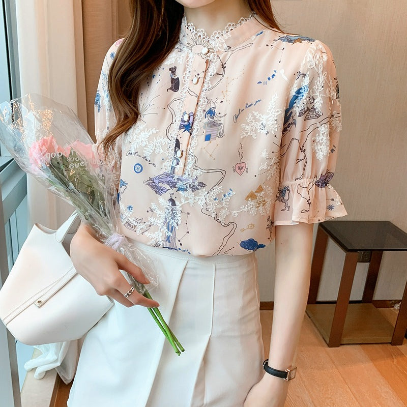 puff sleeve chiffon top