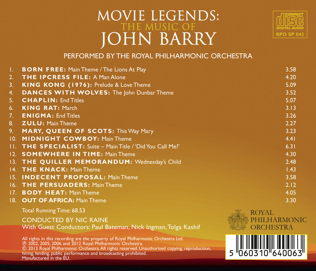 Movie Legends The Music Of John Barry Rpo Store 