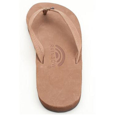 single layer premier leather with arch support and a narrow strap