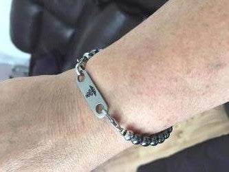 Ladies medical ID bracelet hematite beads custom engraved