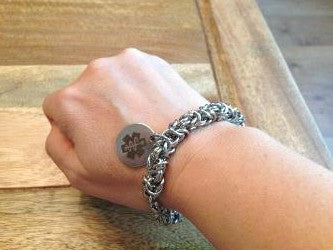 Ladies stainless steel medical bracelet byzantine weave