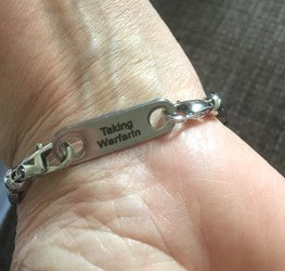 Medical alert bracelet taking warfarin