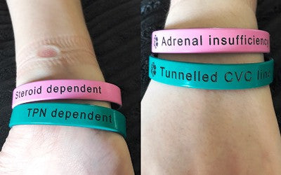 Pink Teal Silicone Medical Alert Band Tunnelled CVC Line