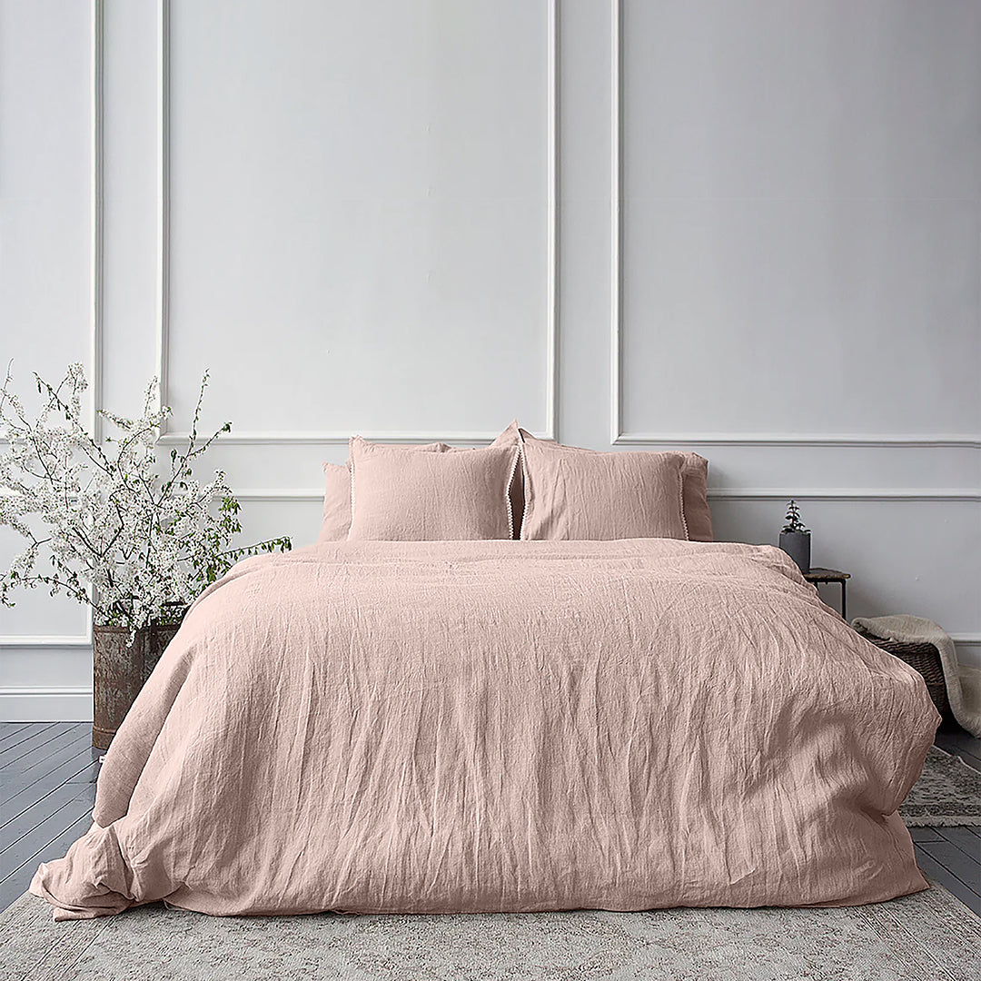 Vintana LinenLuxe Linen King SizeBedsheet (108 x 108 Inch) with 2 Pillow Covers (18 x 27 Inches) CAMEO ROSE