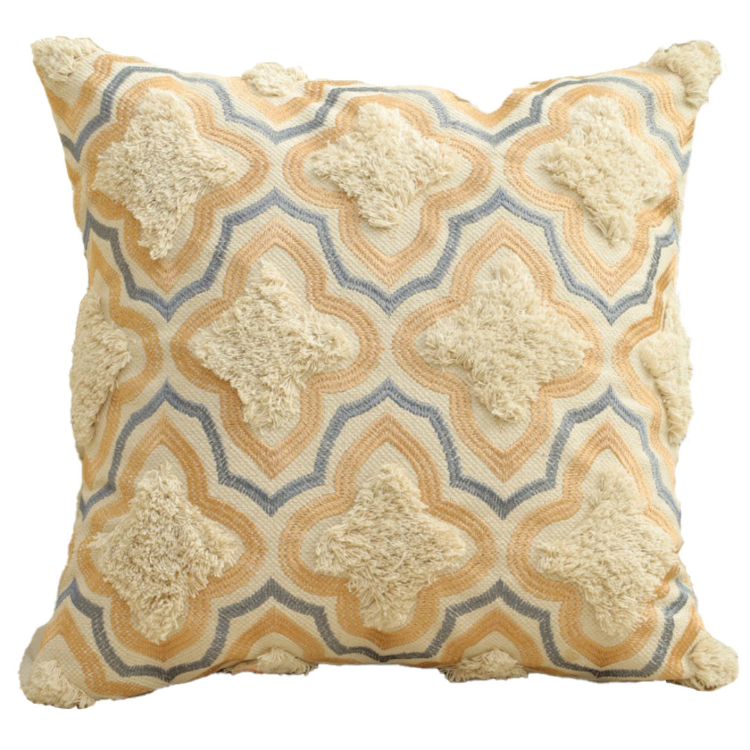 CUSHION COVER 100 % COTTON 16x16 Inches , BEIGE/MULTI COLOR