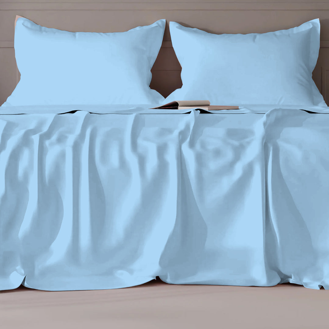 PASTELS 100% Cotton Queen Size Bedsheet, 300 TC, SKY BLUE