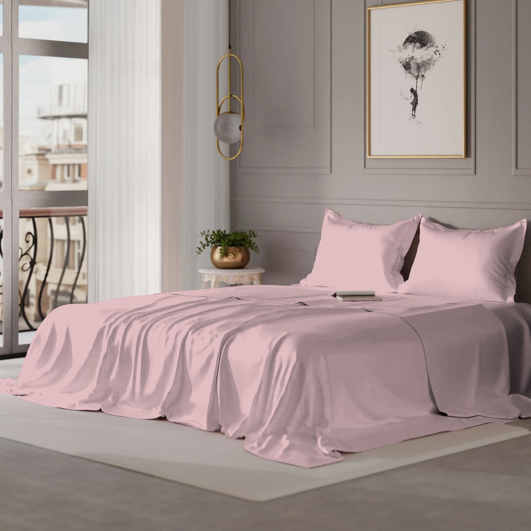 PASTELS 100% Cotton Queen Size Bedsheet, 300 TC,CAMEO ROSE