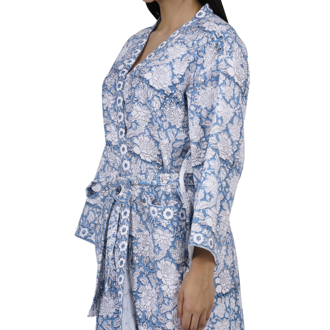 Elegance 100% Cotton BATH ROBE FLORAL, GREEN