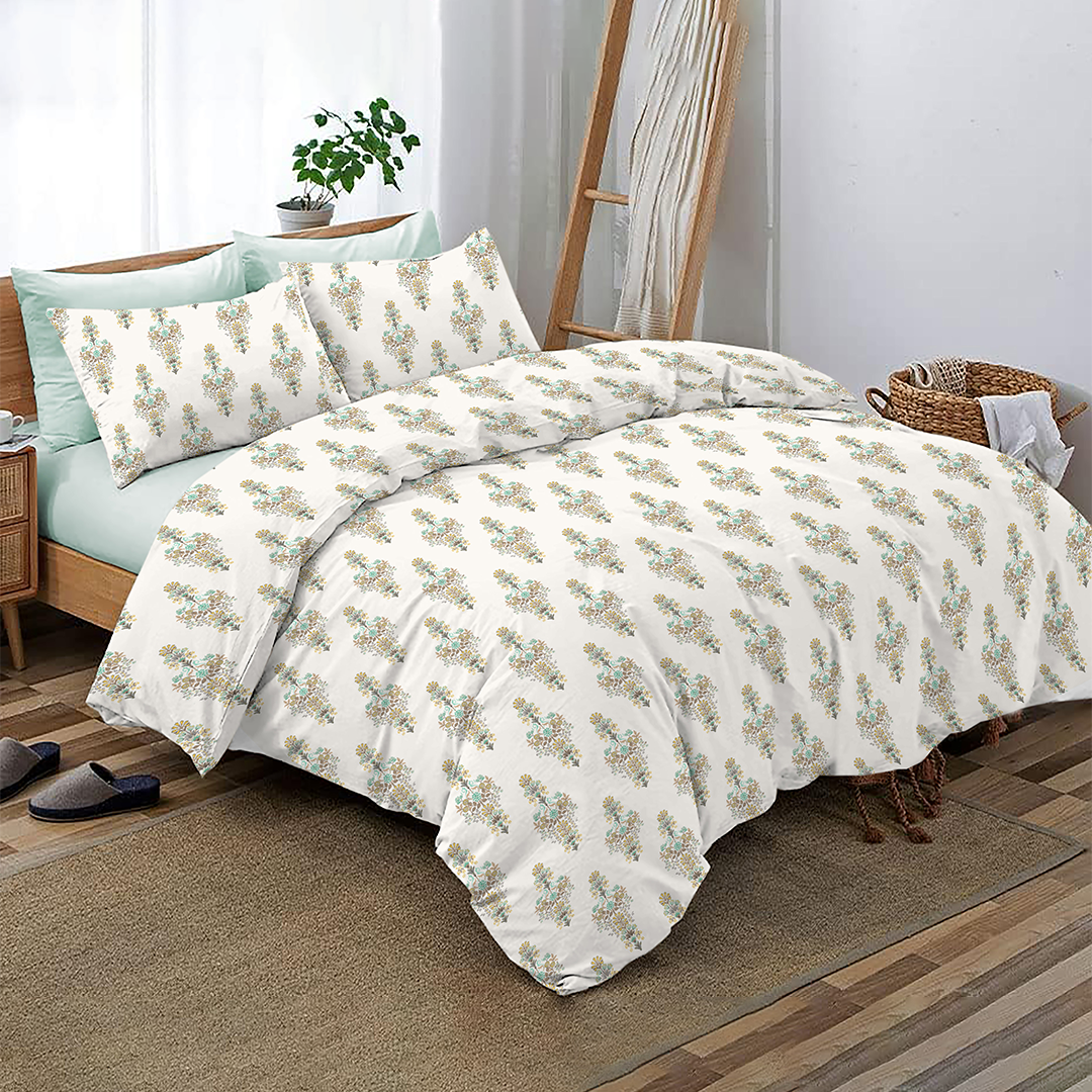 JAZZ 100% Cotton XXL King Size Bedsheet, 160 TC, FLORAL GREEN