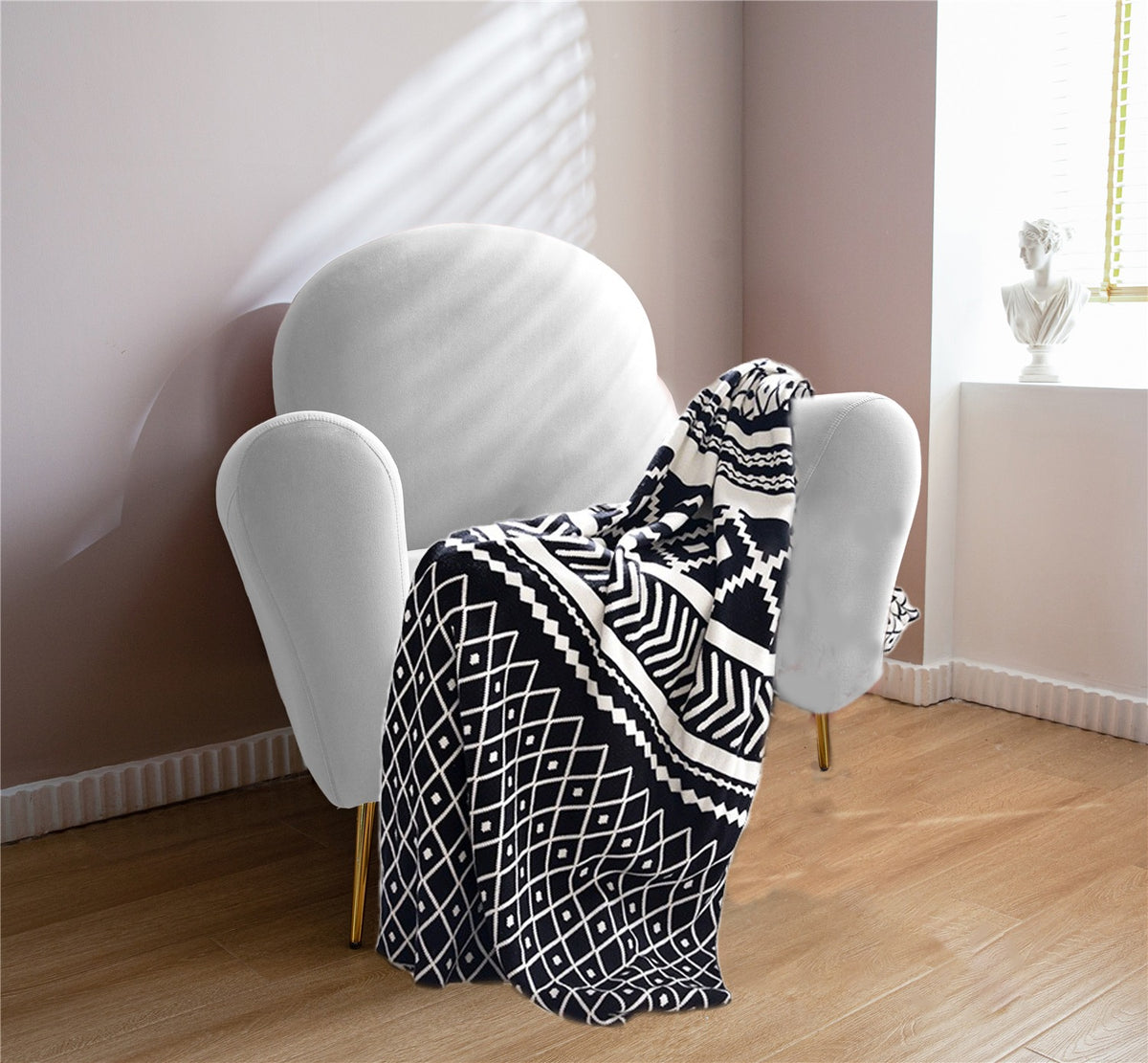 Elegance Designer Throw Blanket 100% Pure Cotton 55 x 75 Inches ,OFF WHITE/BLACK