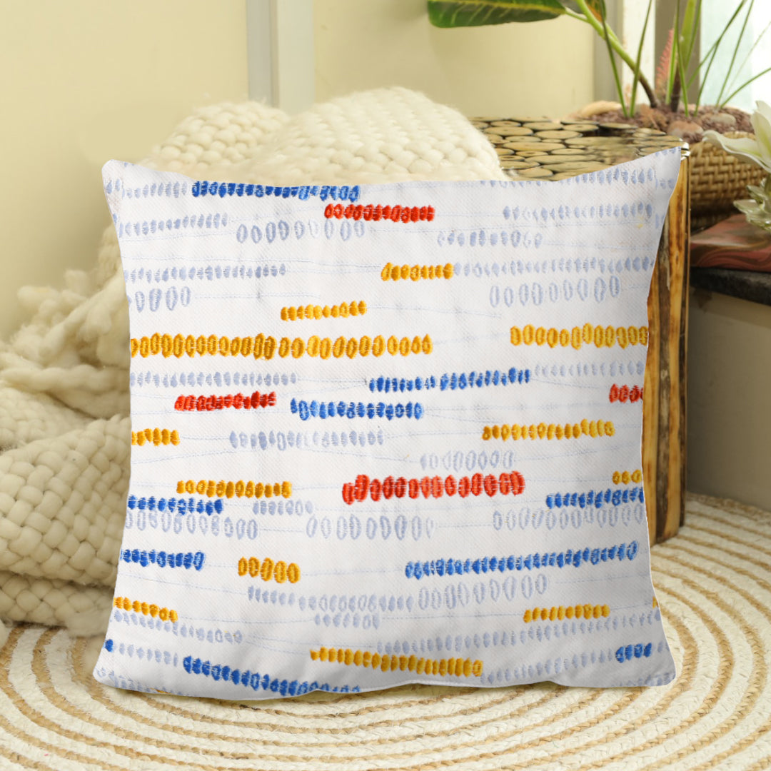 CUSHION COVER 100 % COTTON 16x16 Inches , CREAM/MULTI COLOR