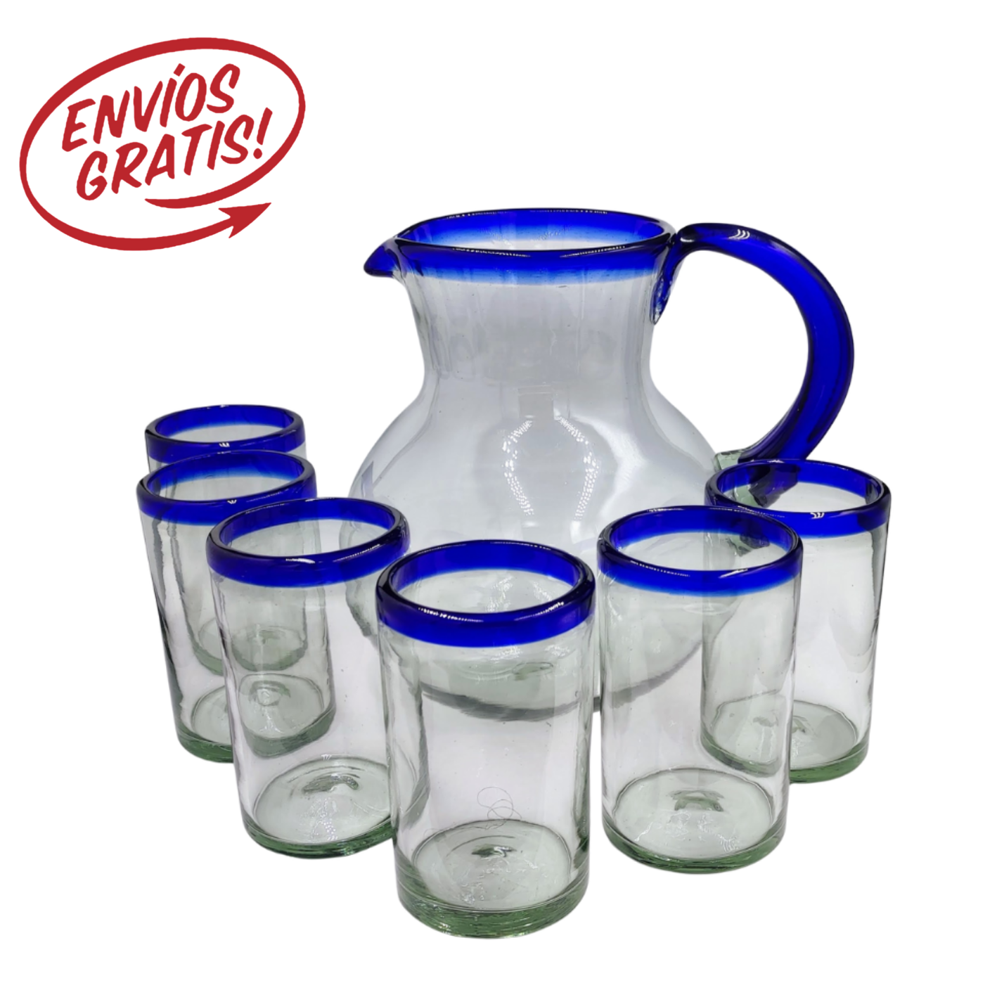 Aflojar en Refinamiento Jarra + Vasos Posta Azul (6 o 12 vasos) – VidrioSoplado