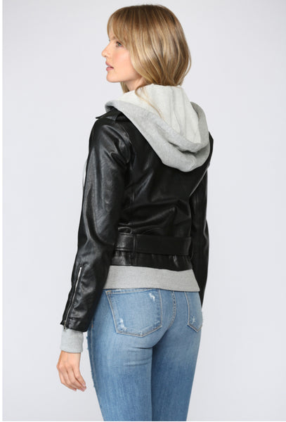 Fate Faux Leather Jacket with Knit Hoodie – Luxe EQ