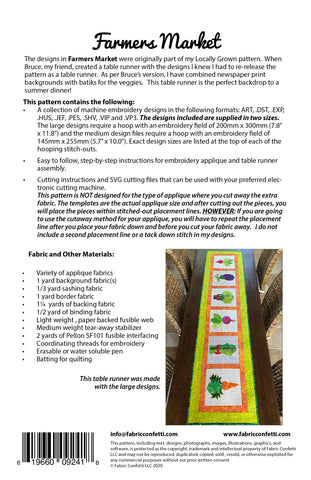 Farmers Market Table Runner for Machine Embroidery