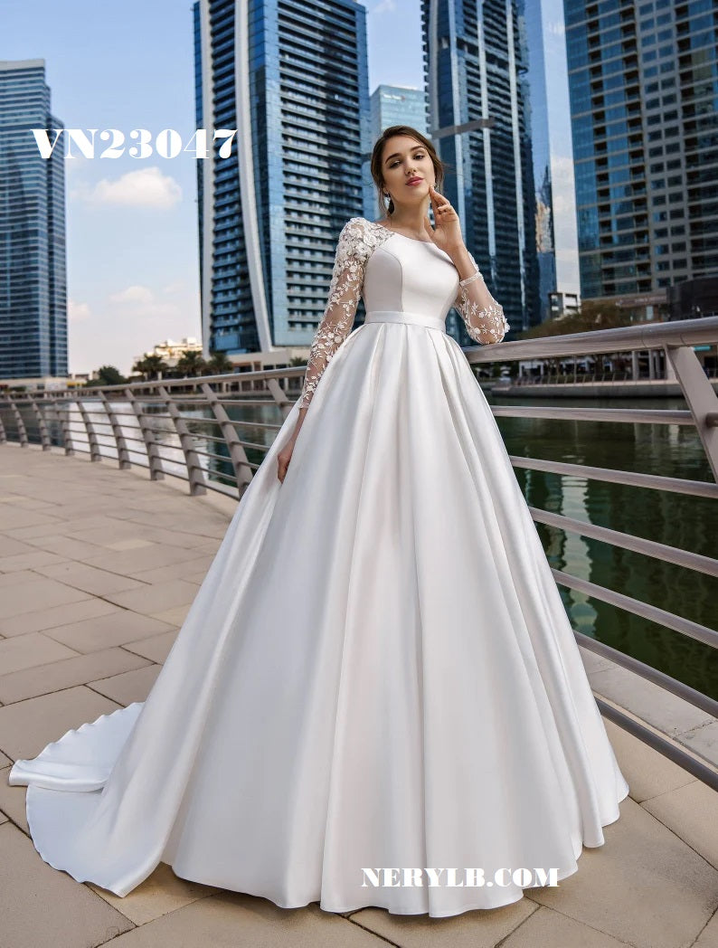 VN23047 Modest wedding sleeve / Vestido novia Modesto de Nery LB