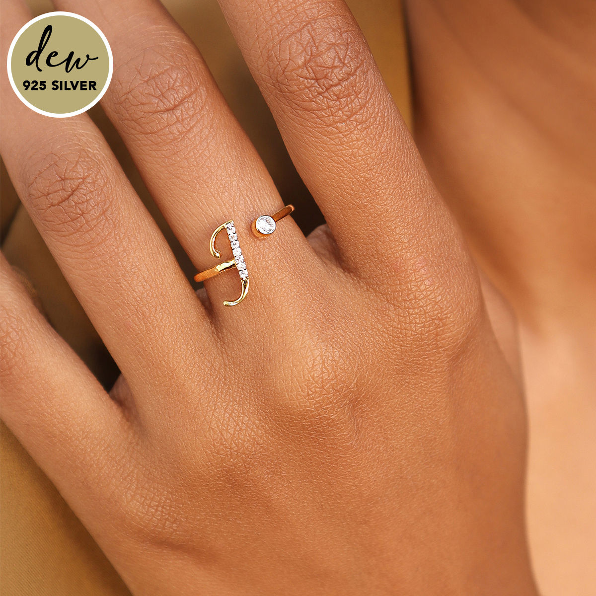 Gold-Plated 925 Sterling Silver Stone Studded Initial J Ring – www ...