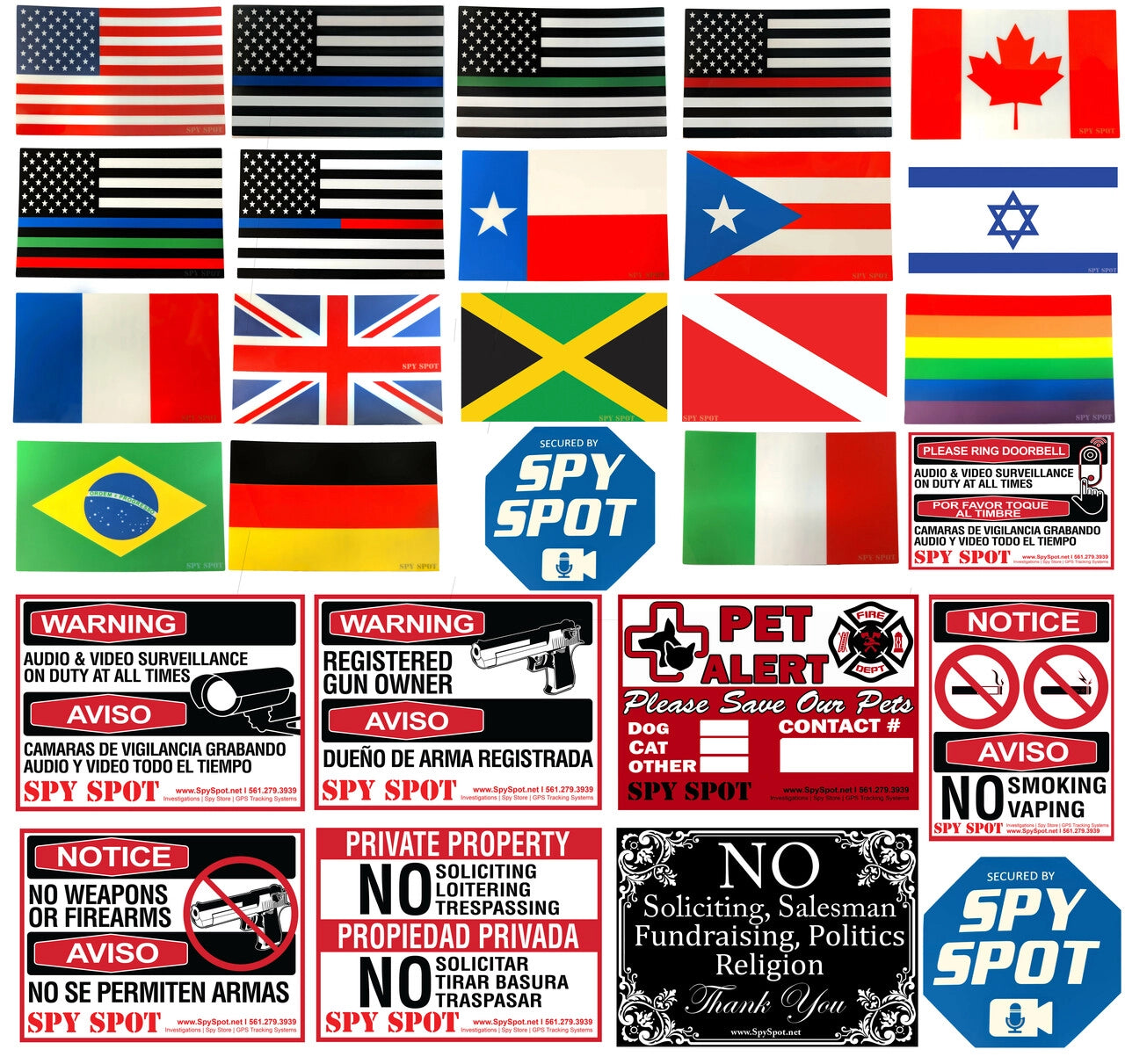 6 Pack Decal Self Adhesive Audio & Video Sign Vinyl Weatherproof Resistant CCTV Surveillance Stickers English/Spanish Security Logo